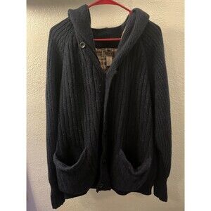 Duluth Trading Flannel-lined Wool-Alpaca Shawl Collar Cardigan in Navy Blue XXL